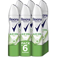 Rexona Aloe Vera Antitranspirante Aerosol para Mujer 0% Alcohol 200 ml - Pack de 6 x 200 ml- Total 1200 ml
